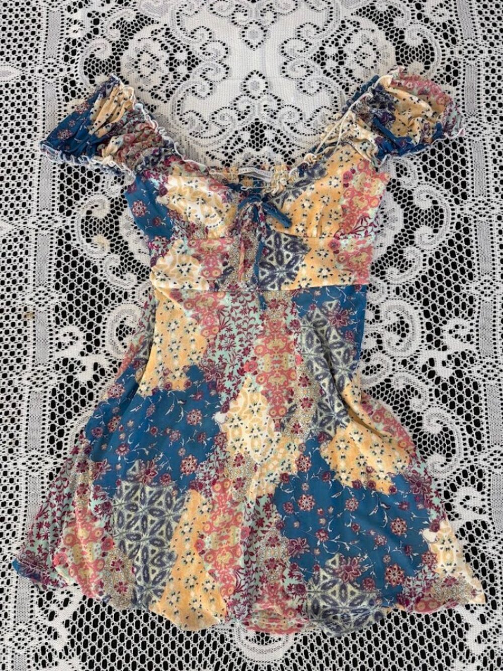 Floral Paisley Print Mini Dress - Size S
